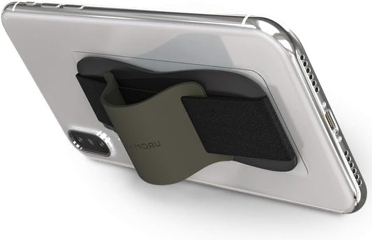 Sinjimoru Phone Grip with Silicone Band – Comfortable One-Hand Holder & Kickstand for Smartphones, Tablets, and eReaders for iPhone, Android, and Kindle Sinji Grip Silicone Olive Grey