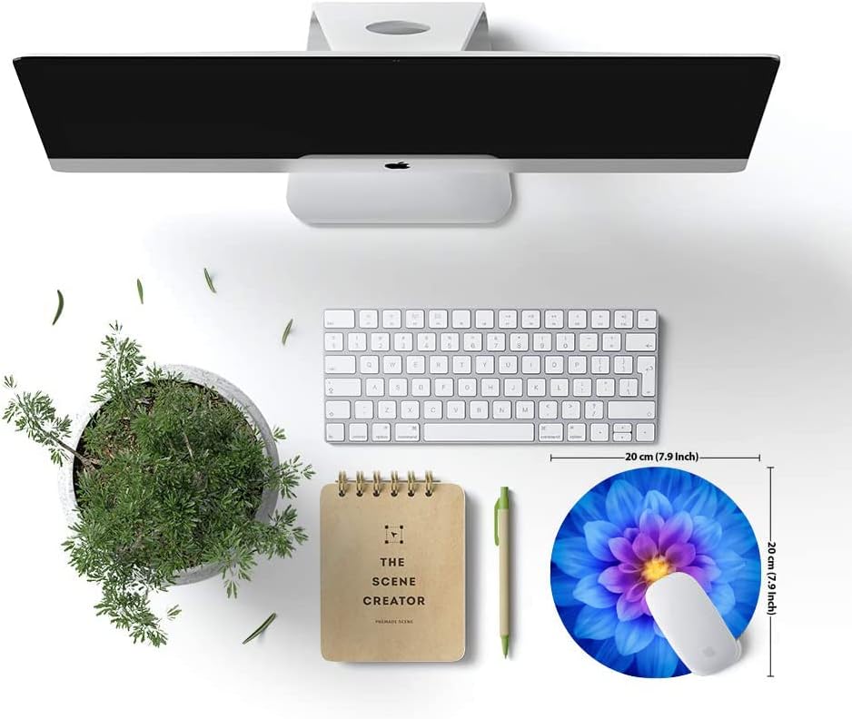 Mouse Pad, Cute Round Mouse Pad with Design, Blue Floral Computer Mouse Mat, Non-Slip Rubber Base Mousepad, Waterproof Women Office Mouse Pads, Flower