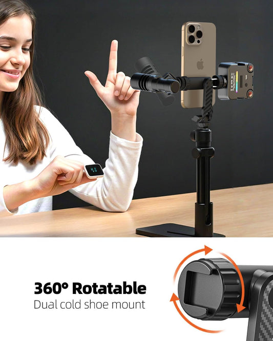 Phone Tripod Mount, Universal Cell Phone Mount for Tripod with 2 Cold Shoe & 1/4" Standard Screw, 360° Rotates & 180° Tilts Adjustable Phone Holder Adapter for Mobile & Camera Photography