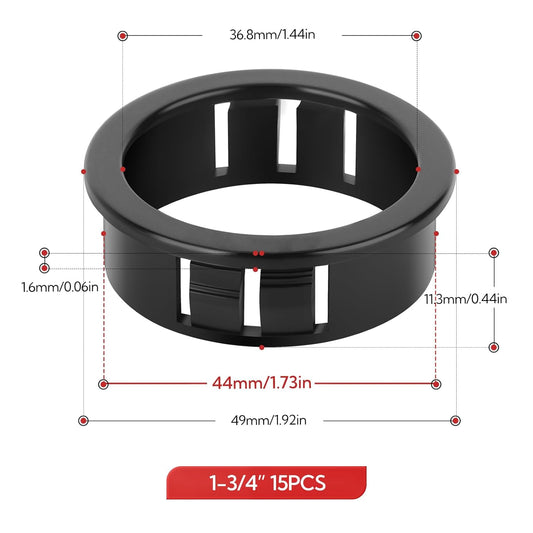 15PCS 1-3/4" Black Cable Snap Bushing Grommet, Snap in Cord Bushing Protect Cables