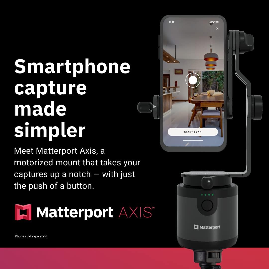 Matterport Axis Gimbal Stabilizer for Smartphone Camera - Motorized Rotating Mount for Professional 3D 360 Photo Scans Includes Portable Tripod, Remote and 12 Month Starter Kit for 3D Model Scans