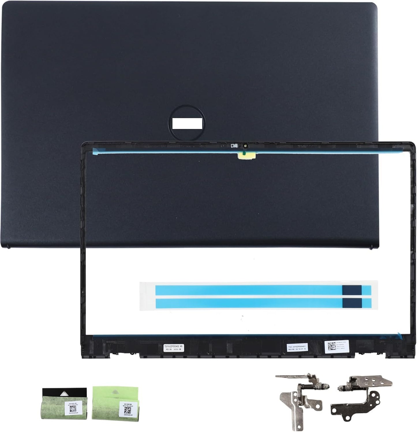 LCD Back Cover Top Case Lid with Front Bezel Frame with Hinges and Shaft Cover Replacement for DELL Inspiron 15 3510 3511 3515 3520 3525 Laptop, 00WPN8 09WC73 0681GY 0VW3NO with Two Adhesive Strips