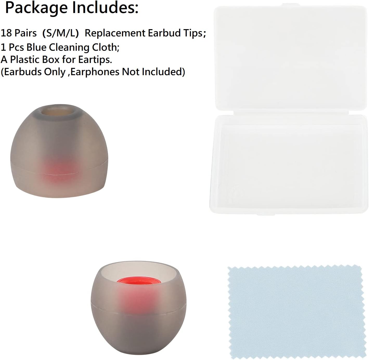 Earbud Tips Soft and Comfortable Silicone Ear Bud Replacement Pieces Fit Most in-Ear Headphones,Inner Hole 3.8mm -5.5mm,18 Pairs Black and Red S/M/L Replacement Earbud Tips