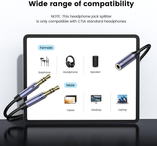 MOSWAG Headphone Splitter for Computer, 3.5mm Female to Dual 3.5mm Male Cable for PC Gaming, Headphone Mic Splitter for PC 24K Gold-Plated with Noise Cancellation for Laptop/Speakers/Mic【11inch/28cm】