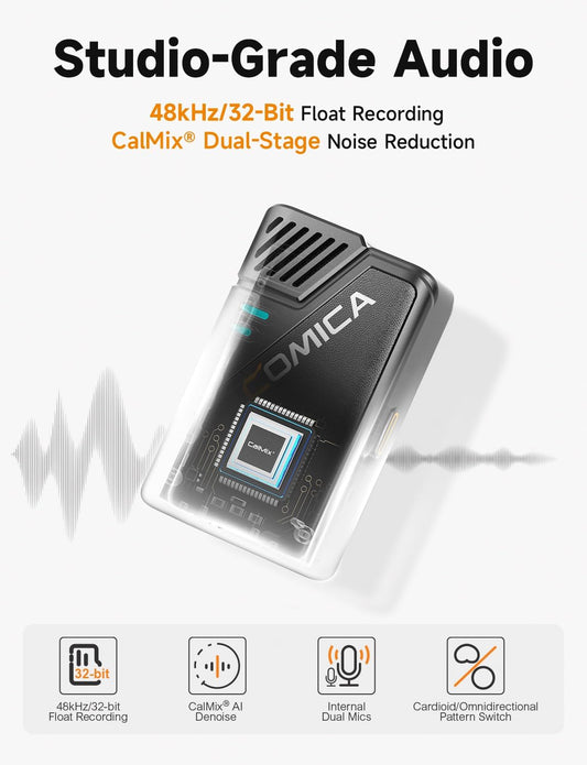 COMICA BooMax Wireless Lavalier Microphone System, 32-Bit Float Mic with 32GB Internal Recording, Touchscreen, Noise Cancellation, Dual Lapel Mics for iPhone, Android, DSLR, Camera, Video, Streaming