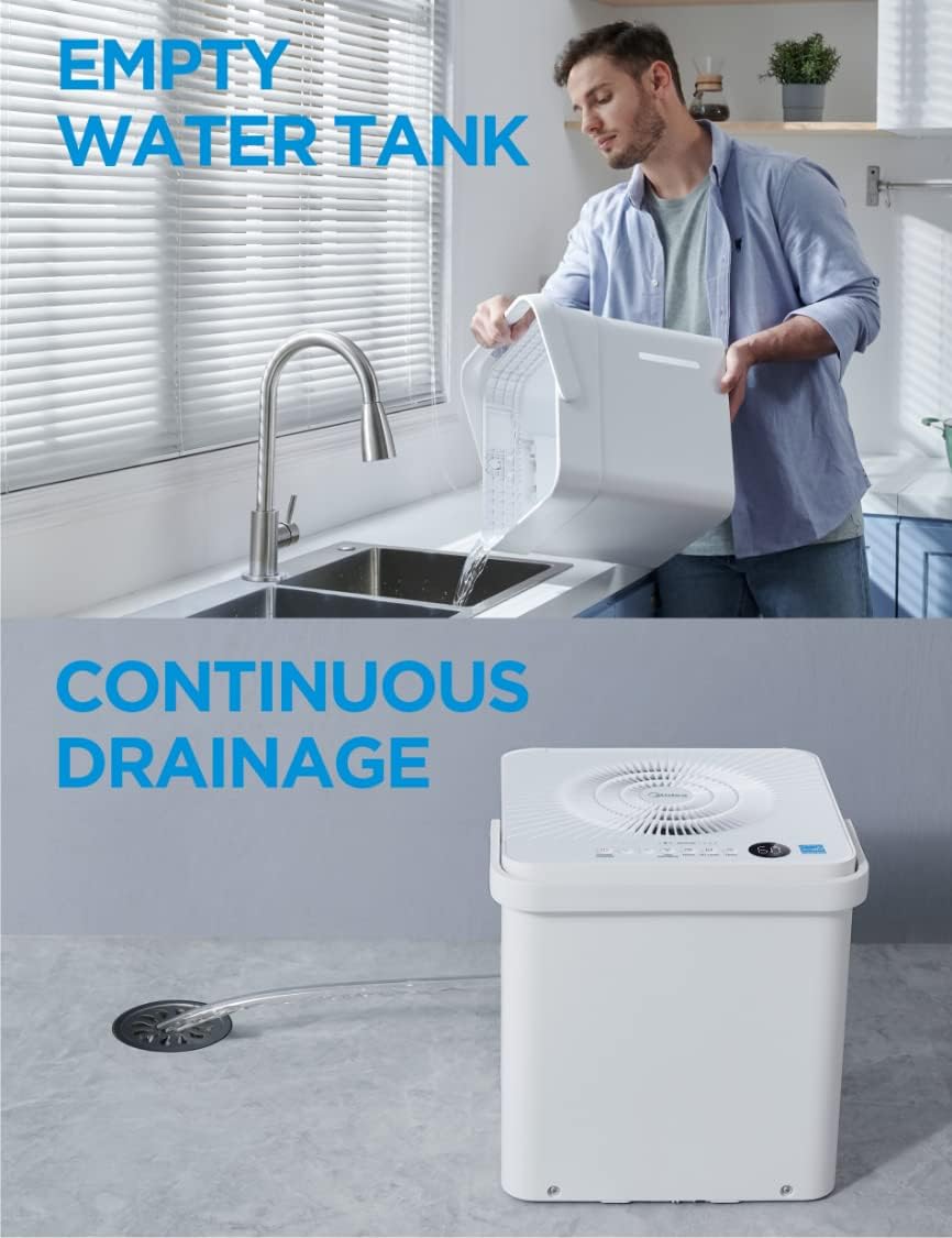 Midea Cube 20 Pint Dehumidifier for Basement, Up to 1,500 Sq. Ft. dehumidifier with drain hose, ENERGY STAR Certificated, Smart Control, Compatible with Alexa, White