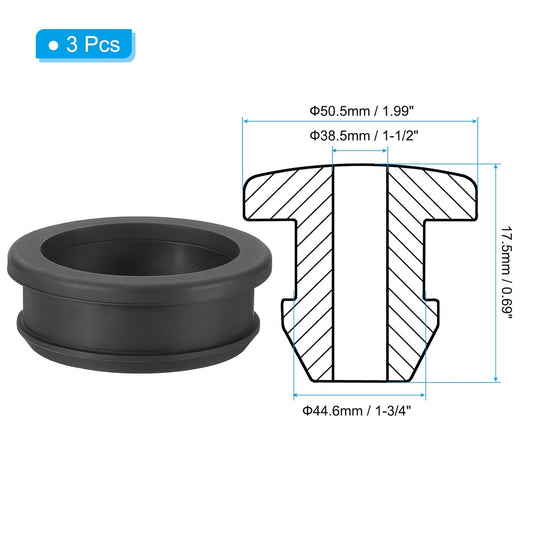 PATIKIL 44.6mm / 1-3/4 Inch Drill Hole,1-1/2 Inch ID Rubber Grommets, 3Pcs Top Hat Grommet for Wiring Eyelet Ring Gasket Automotive Firewall Cable Hole Plugs Wires Protection, Black