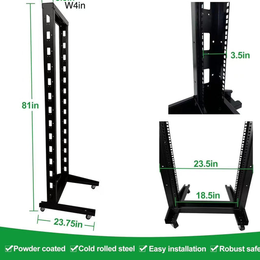 2 Post 42U Open Frame Server Rack 2-Post Server Rack Network Rack,with Movable casters,No Tray Included,for 19 Inch Equipment, Networking Data & IT Devices,1080lbs Weight Capacity(2P-DL-42U)