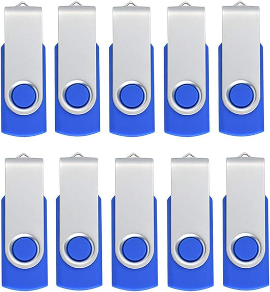 Aiibe 32 GB Flash Drive 10 Pack USB Flash Drives 32G USB 2.0 Memory Stick Thumb Drive Data Storage Swivel Keychain Design Pen Zip Drives Wholesale/Lot/Bulk (10 Pack, 32GB, Blue)