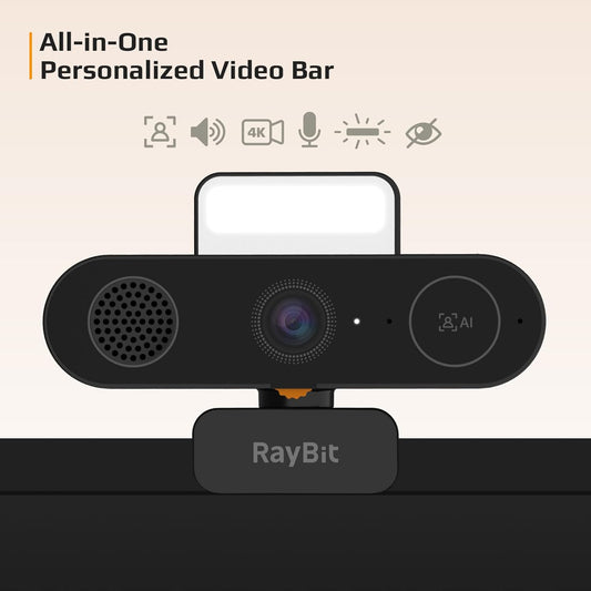 5-in-1 Design 4K Webcam with Speaker and Microphone, Built-in Light, Privacy Cover, AI Auto-Framing Cam, Computer USB C Web Camera for PC, Desktop, Laptop, Mac, Streaming, Video Conference