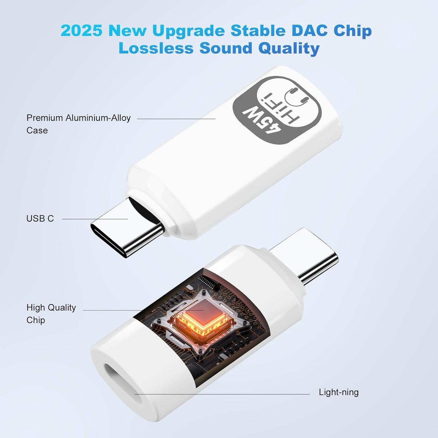 USB C to Lightning Audio Adapter,Lightning to USB C Hi-Fi Adapter for Headphones,480Mbps High-Speed Data Transmission with 45W Fast Charging for iPhone16/15 Series,iPad mini/Air/Pro