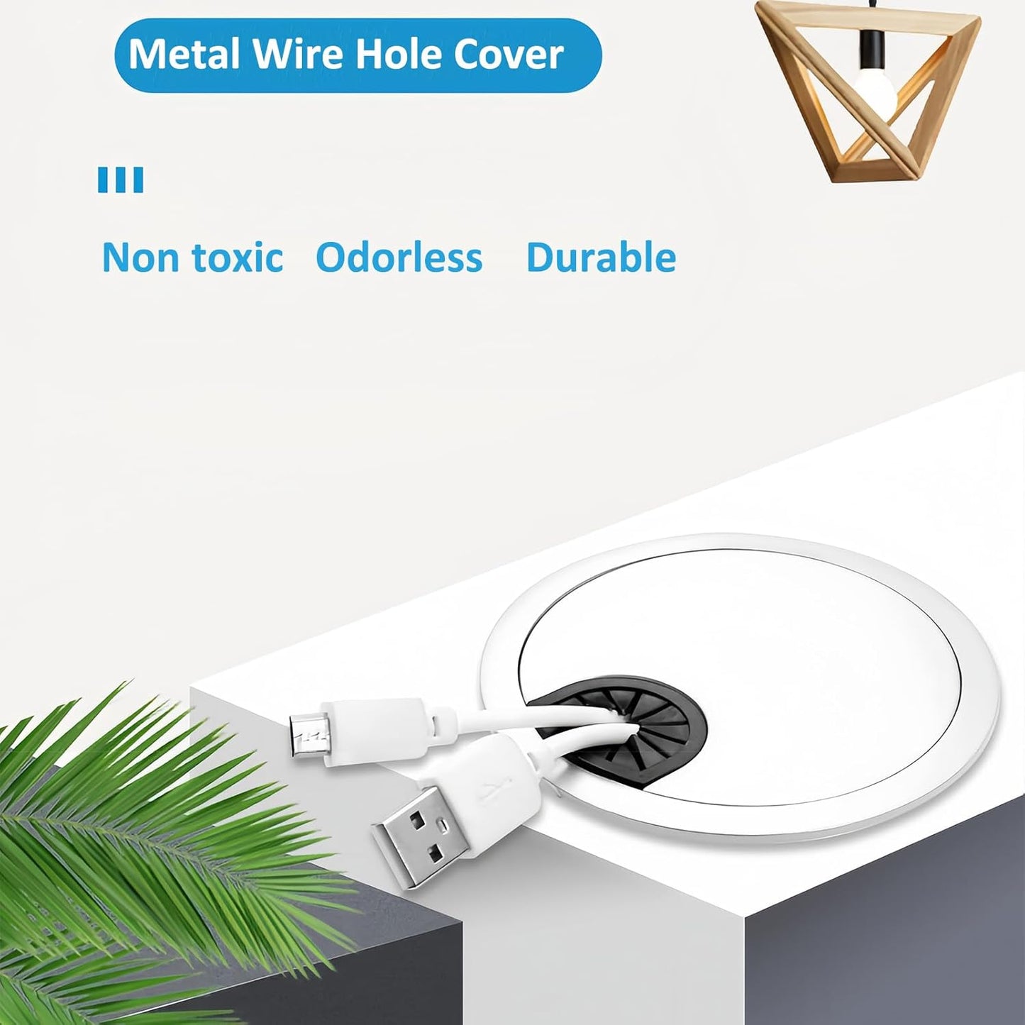 3 Pcs Satin Nickel Metal Cable Grommet, Zinc Alloy Desk Table Grommet Cable Cord Hole Cover for Home and Office, Fits 2inchs Hole 50MM Brushed Silver