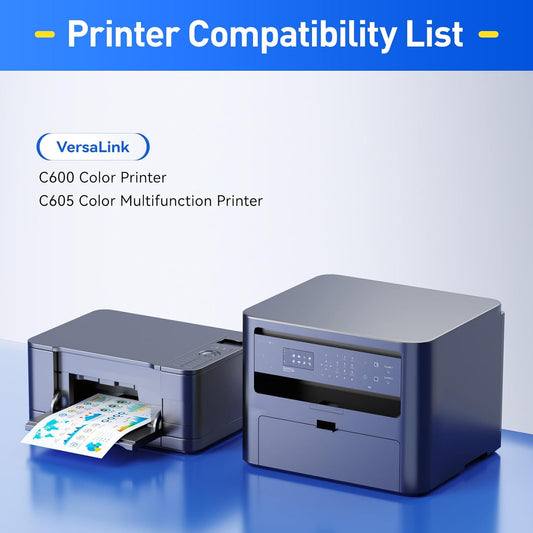 C600 C605 Toner Cartridges 4-Pack Compatible Replacement for VersaLink C600 C605 Color Multifunction Printer Copier Scanner 106R03919 106R03916 106R03917 106R03918 High-Yield Black Cyan Yellow Magenta