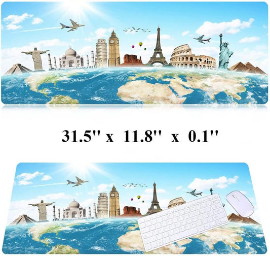 RTGGSEL 31.5x11.8 Inch Non-Slip Long Extended Large Gaming Mouse Pad with Stitched Edges XL Laptops Keyboard Mouse Mat(Travel World)