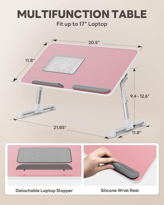 Laptop Desk for Bed with Cooling Fan, SAIJI Height & Angle Adjustable Laptop Stand for Bed, Lap Desk Tray Table, Lightweight Foldable Portable Computer Table