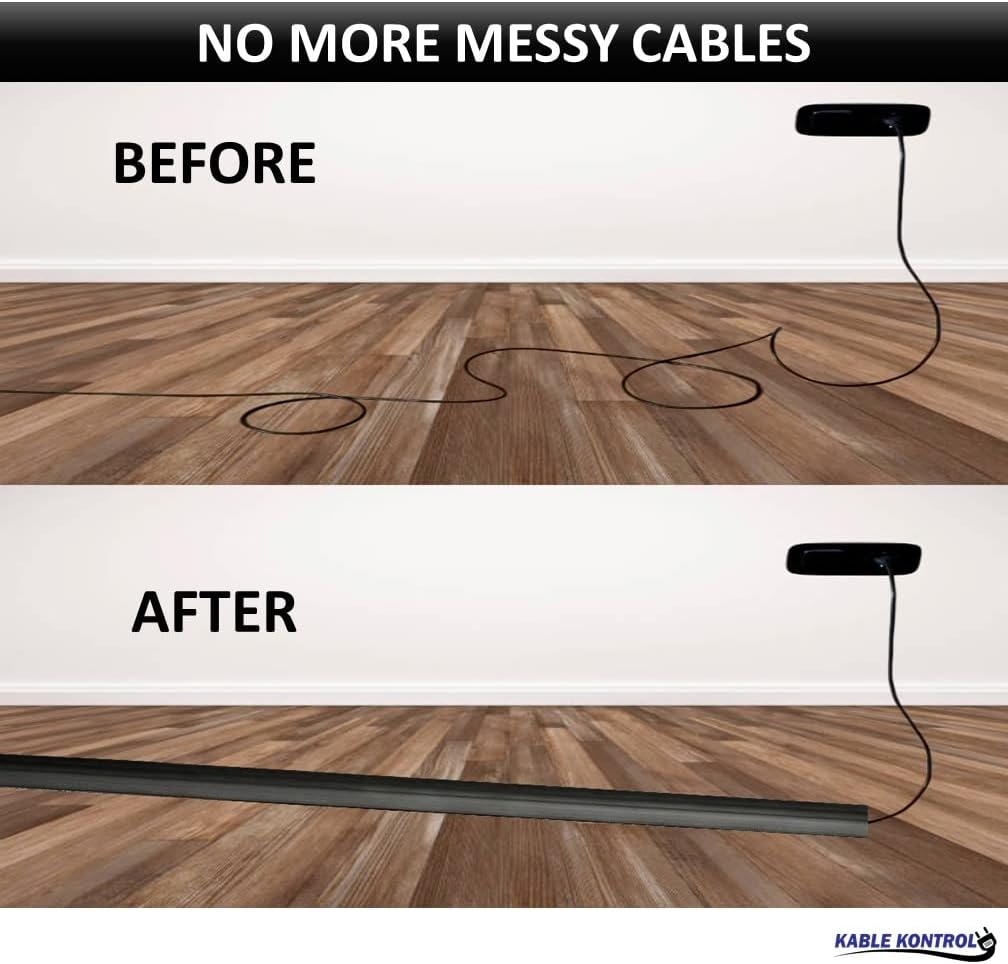 Kable Kontrol Floor Cord Cover kit - 15 Feet Long Gray Plastic Cable Protector, Hides Cords and Conceals Wires, for Extension Cord Cable Management, Channel Size 0.75” W x 0.43” H