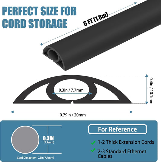 Floor Cord Covers for Wires 6FT Cable Hider Wire Cover Self Adhesive Cord Hider Floor for Offices, Homes, Workshops, Warehouses Cable Cavity 0.3" W x 0.3" H