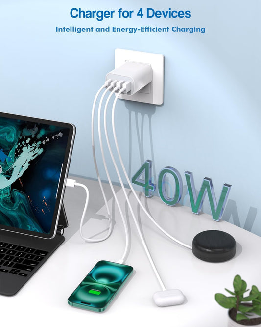 40W iPhone 16 Charger Block, 2Pack 4-Port Fast USB C Charger Blocks, Multiport PD Power Adapter & QC Plug iPhone Cube USBC Charging Brick Apple Adapter for iPhone 16/16 Pro/15/15 Pro Max/14/13/12/iPad