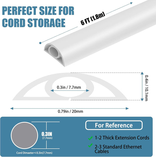 Floor Cord Covers for Wires 6FT Cable Hider Wire Cover Self Adhesive Cord Hider Floor for Offices, Homes, Workshops, Warehouses Cable Cavity 0.3" W x 0.3" H