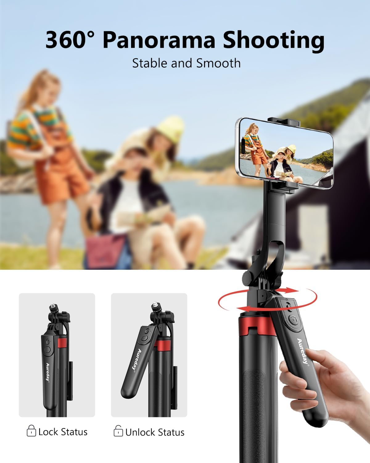 Aureday 72" Phone Tripod and Selfie Stick, Cell Phone Tripod Stand with Wireless Remote & Extendable Phone Mount for Travel/Selfie/Recording/Vlogging, Compatible with iPhone/Android/Camera