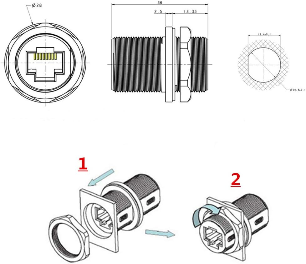 Panel Mounting Shielded RJ45 Waterproof Cat5/5e/6 8P8C Connector Ethernet LAN Cable Connector Double Head Coupler Adapter Female to Female with Waterproof/Dust Cap