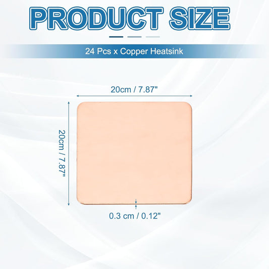 PATIKIL Copper Heatsink Pad Shims, 24 Pcs 20x20x0.3mm Copper Pad Shim IC Chipset GPU CPU Thermal Heatsink for Cooling Laptop Desktop Computer
