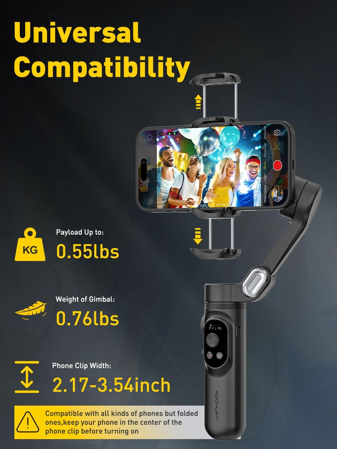 3-Axis Gimbal Stabilizer for iPhone 15/14/13 Pro Max Android,Foldable Smartphone Gimbal w/Built-in Fill Light,1/4 Thread,Professional Anti-Shake Video Record for TikTok YouTube(Smart X Black)