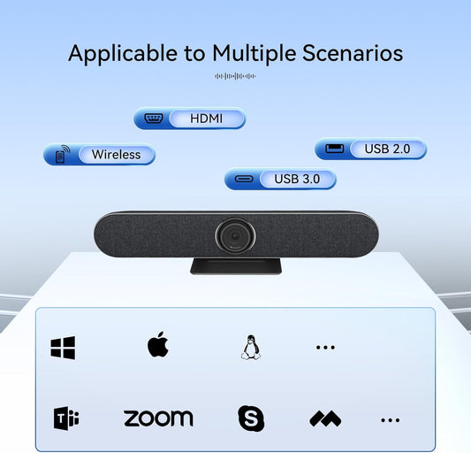 Retekess TC201 4K USB Video Conference Room Camera, AI Auto Fram, Speaker Tracking,120° Wide Angle, 5X Zoom,4 Noise-reducing Mic & 5W Speaker, for Small Meeting Rooms