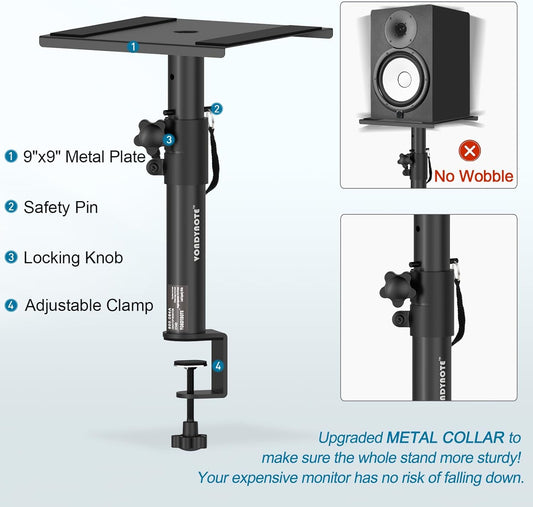 Set of 2 Studio Monitor Stands Desktop Speaker Stands Height Adjustable 12" to 18" Speaker Stands with Desk Clamp