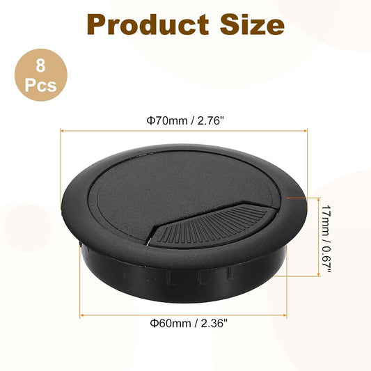 uxcell 8 Pcs 60mm (2.36 Inch) Desk Grommet, Plastic Cable Hole Cover, Wire Cord Cable Organizer for Home Office Computer Desk Cabinet, Black