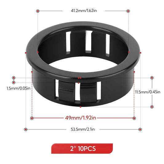 10PCS 2" Black Cable Snap Bushing Grommet, Snap in Cord Bushing Protect Cables
