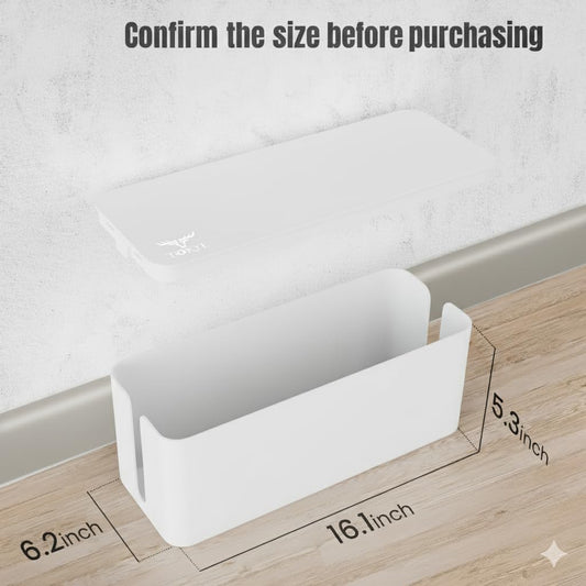 Large Cable Management Box, Cord Organizer to Hide Power Strip, Extension Cord, Surge Protector | Cord Hider Safe Box for Desk Organizers, Gaming PC, Computer, TV | White, Black Edition by Tokye®