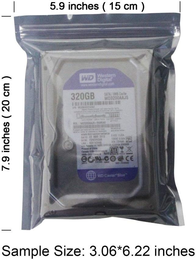 50Pcs Antistatic Resealable Bag 15X20cm/5.9X7.9inch, Premium Anti Static Bag for SSD HDD and Other Electronic Devices