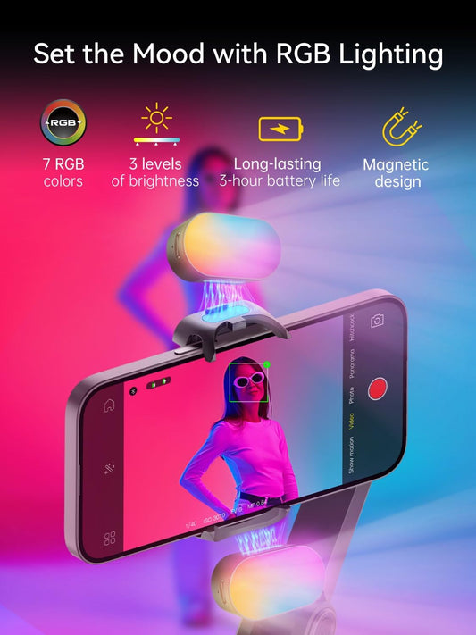 Gimbal Stabilizer for iPhone, Phone Gimbal w/RGB Magnetic Fill Light, Foldable Gimbal Built in 7.8' Extension Rod and OLED Display for iPhone/Android Excellent for Vlogging-Smart X2 Kit Black