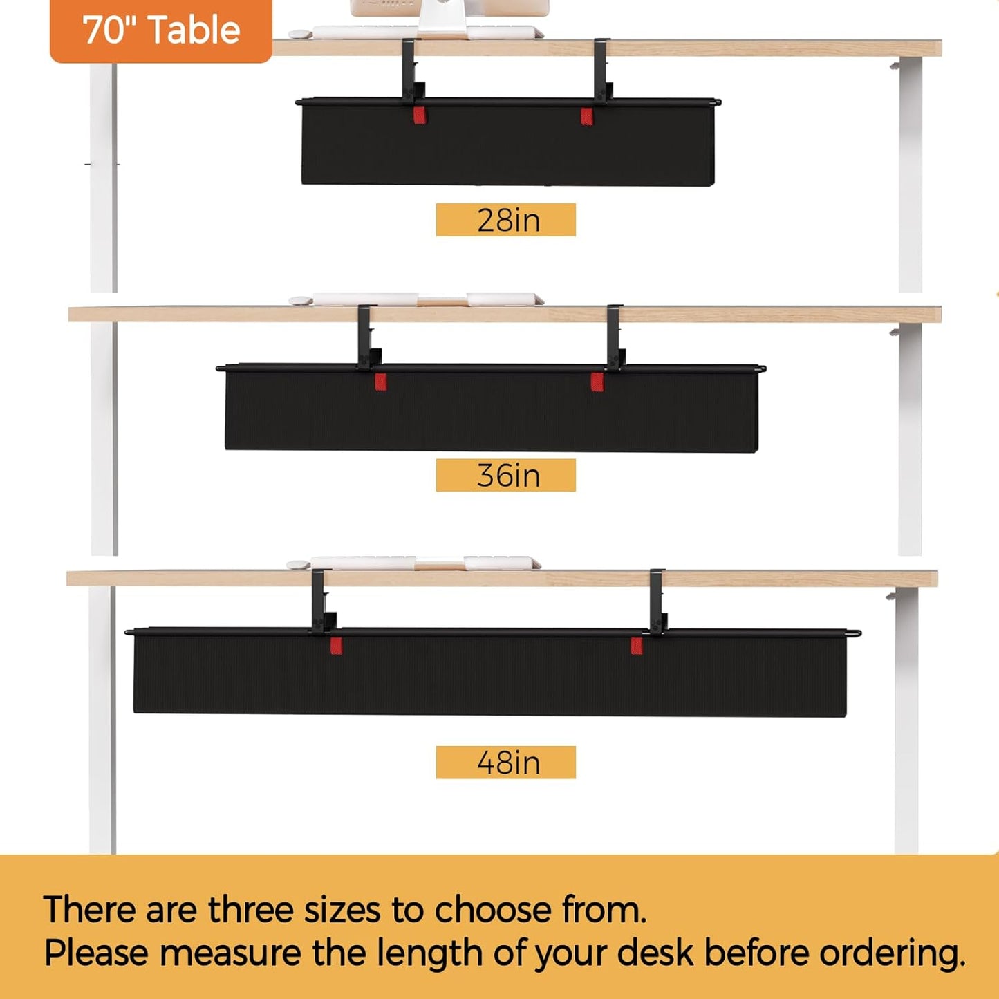 Under Desk Cable Management Tray - 48" Cord Organizer for Desk No Drill, Fabric Under Table Wire Organizer with 16X Cable Ties Hide for Office/Home, Cord Hider Fits Adapters & Sockets, Black