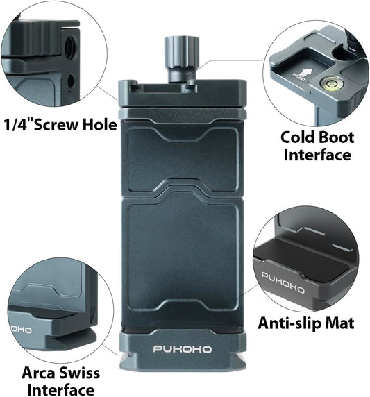 Metal Phone Tripod Mount Adapter Adjustable Phone Mount for Tripod with Arca Base Universal Metal Adjustable Clamp Phone Holder for Tripod (Quick Release Cell Phone Clip)