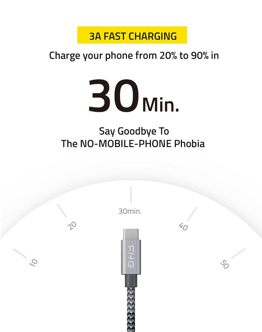 FHG USB C to USB C Cable 3.3FT 2Pack, PD 60W/3A USB C to USB C Fast Charging Cable from 20% to 90% in 30mins, 5Gbps USBC Data Cable, Nylon Braided Compatible for Samsung Galaxy S23/iPhone 15
