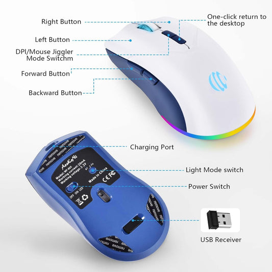 Wireless Bluetooth Mouse, 2.4G and Bluetooth 5.2 Ergonomic Rechargeable USB Optical Mouse, 3 Adjustment DPI,1600 DPI Dual Mode Silent Wireless Mouse for Mac,Laptop, PC, Windows.(White)