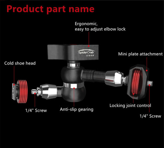 IFOOTAGE Magic Arm Clamp Adjustable Friction Power Articulating Magic Arm with 1/4" Thread Screw and Cold Shoe Mount for DSLR Camera Rig/Monitor/LED Lights (9.5Inc)