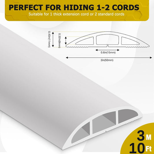 Floor Cord Cover 10FT Cord Covers for Wires on Floor Protect Wires & Prevent Trip Hazards, Easy to Cut for Home, Office, School, Concerts, Cavity W0.6in x H0.32in
