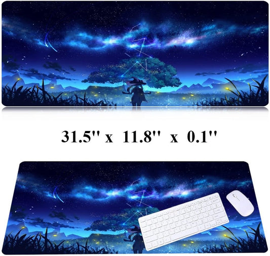 RTGGSEL 31.5x11.8 Inch Non-Slip Long Extended Large Gaming Mouse Pad with Stitched Edges XL Laptops Keyboard Mouse Mat(Starry Sky)