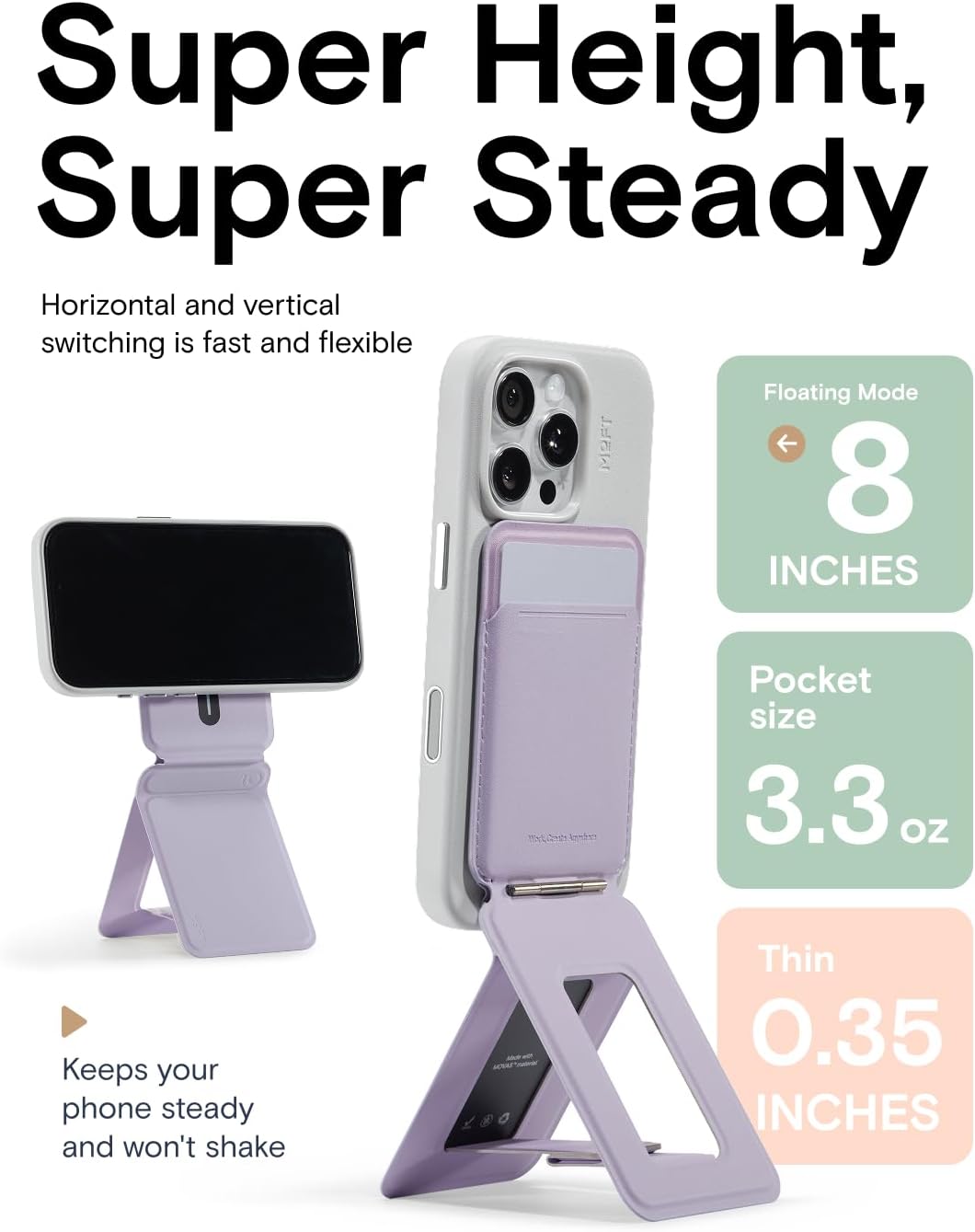 MOFT Phone Tripod Wallet for iPhone, Mulit-Angles, Lightweight & Portable Phone Stand, MOVAS Vegan Leather Magnetic Wallet, Strong Magnets, NFC Card Holder,Travel Essential, Peony (with Card Slot)