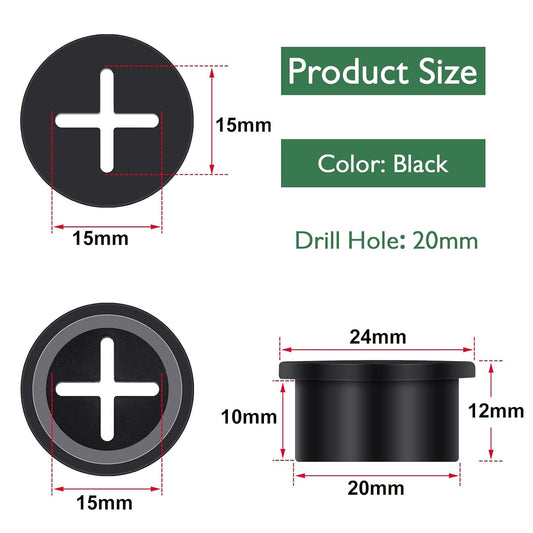 10Pcs Desk Grommet, 3/4" (20mm) Black Silicone Cord Hole Cover, Flexible Rubber Wire Grommets, Wall Grommets for Cables Management, Table, Countertop, Cabinets and Furnitures Wire Organizer