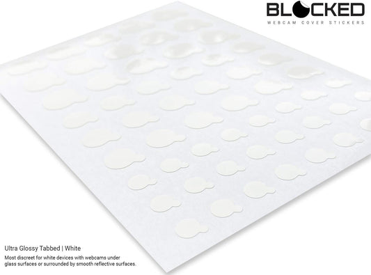 BLOCKED Stackable Webcam/Camera Vinyl Covers | 57 TabbedLow-Tack Restickable Webcam Sticker | Multiple Sizes | White 57-Pack Tabbed (Ultra Glossy)