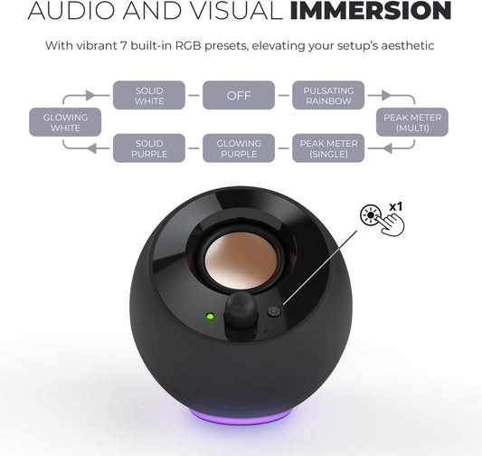 Creative Pebble SE Minimalist 2.0 USB-C Powered PC Speakers with RGB Lighting, 3.5 mm AUX-in, Up to 4.4W RMS Power for Computers and Laptops (Black)