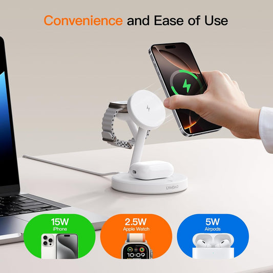 2025 3 in 1 Charging Station for Apple iPhone AirPods Watch with Mag-Safe Charger Wireless Charger Stand for iPhone 16 15 14 13 12 Series AirPods iWatch Series - Gifts for Wife & Husband