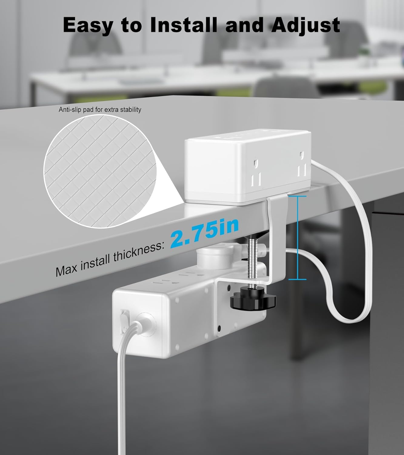 Dual Layer Desk Clamp Power Strip, 19 in 1 Desktop Edge Mount Surge Protector with 4 USB Ports(2 USB-C) & 15 AC Outlets, Ultra Thin Flat Plug & 15FT Power Cord for Office Home(ETL Listed)