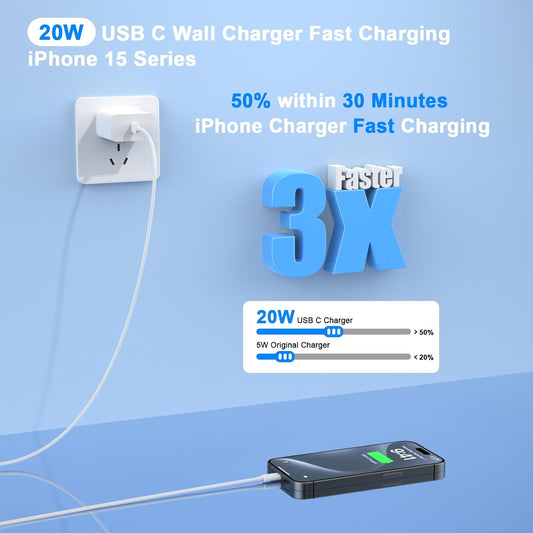 Matsusho iPhone 16 15 Charger Fast Charging 10 FT, 2 Pack 20W USB C Wall Charger Block with 10FT Long Type C to C Charging Cable for iPhone 16/16 Plus/16 Pro/16 Pro Max/15/15 Pro/15 Pro Max/15 Plus