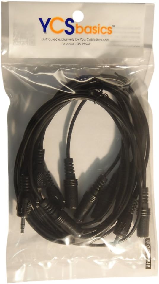 Five Pack of YCS Basics 3 Foot 3.5mm Headphone Extension Cables Male/Female