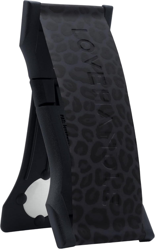 LOVEHANDLE PRO Premium Phone Grip - Silicone Phone Strap - Magnetic Phone Mount and Kickstand for Smartphone and Tablet - Black Leopard